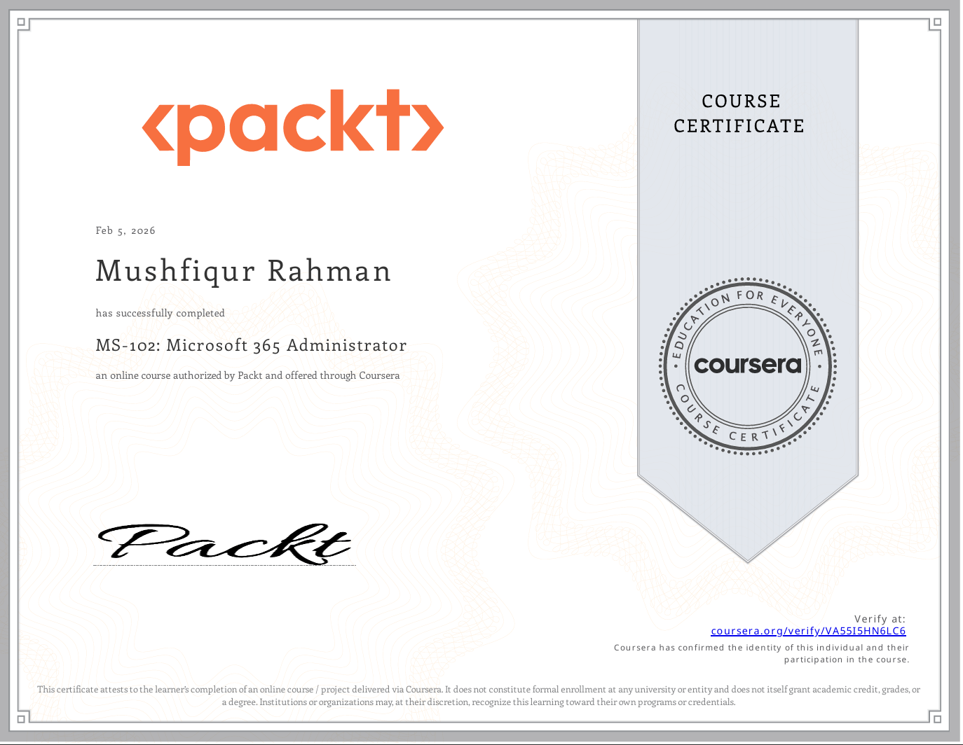 MS-102: Microsoft 365 Administrator Certificate